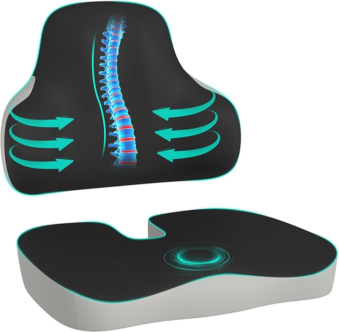 Cushion and Lumbar Support Pillow, Relief Pressure Seat Cusion for Office Chairs & Car Seat, Ergonomic Design Cusion for Tailbone Pain Relief, Sciatica & Back Support