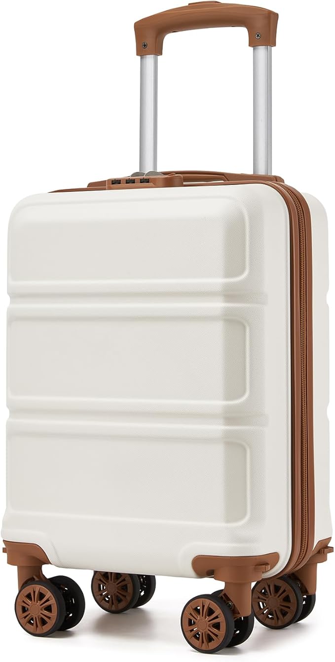 Kono 15'' Underseat Carry On Luggage Airline Approved, Anti-Scratch PC+ABS Hardshell Carry on Suitcase with Smooth Spinner Wheel, Lightweight Overnight Carry on for Short Travel, Cream White