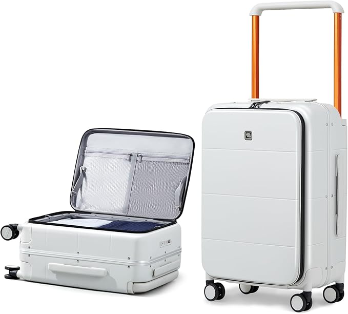 Hanke Top Opening 24 Inch Luggage with Spinner Wheels, Aluminum Frame All-PC Hard Shell Medium Suitcase, Trunk Wide Handle Luggage for Travel, TSA Checked-Medium (Smoke White, 69L)