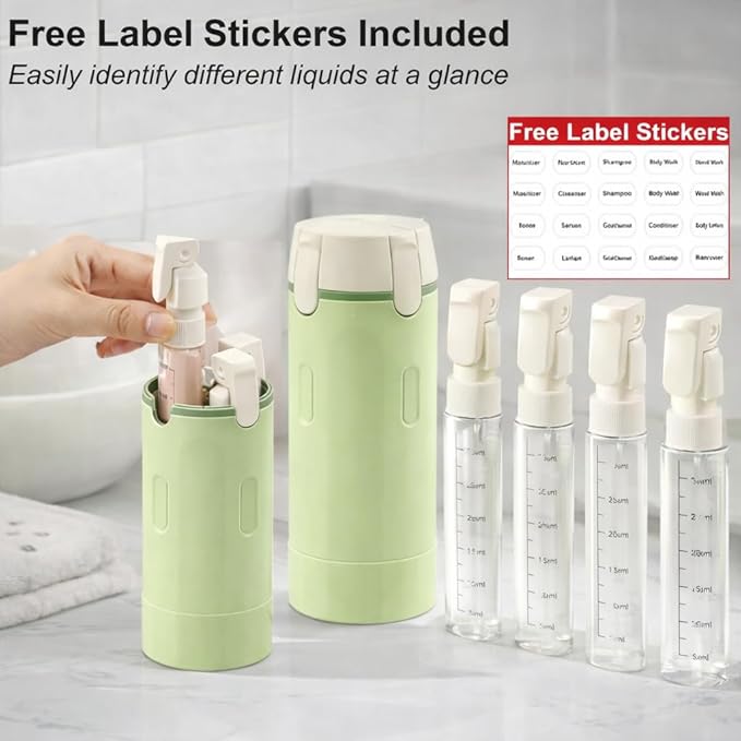 4-in-1 Travel Bottles for Toiletries, Travel Pump Bottle，Leak-Proof Shampoo Conditioner Lotion Dispenser with Pump, Compact No-Spill Toiletry Containers for Travel & Business Trips (Green)