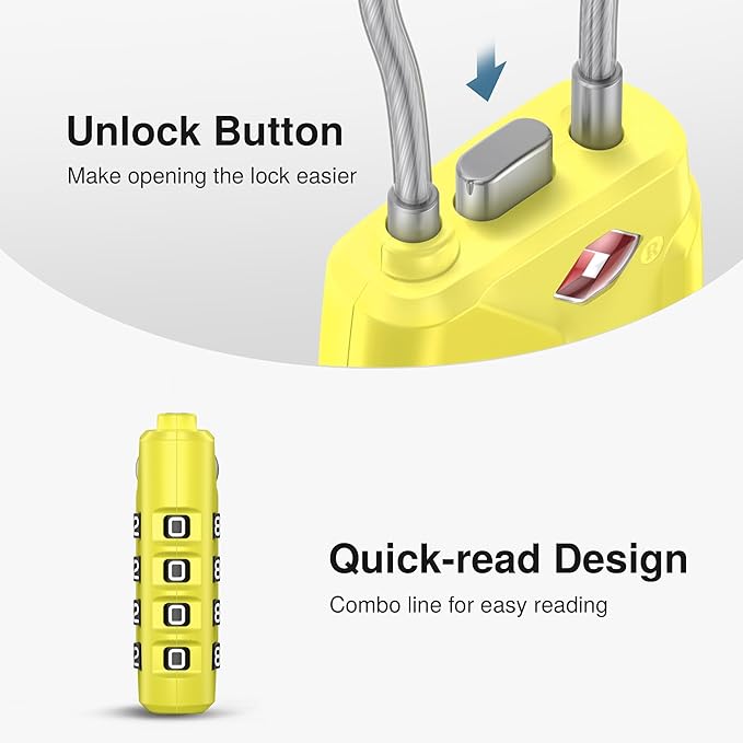 Puroma 2 Pack TSA Approved Luggage Lock, 4 Digit Combination Travel Cable Locks Resettable Code Lock with Zinc Alloy Body for Suitcase, Toolbox, Backpack, Bag, Gym Locker (Yellow)