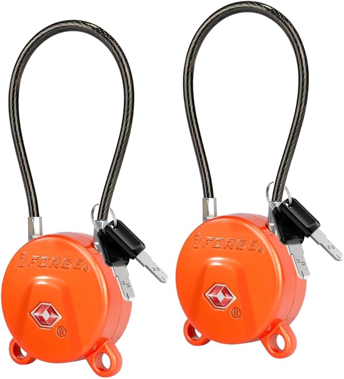 Forge TSA Approved Luggage Locks Ultra-Secure Dimple Key Cable Locks for Travel with Zinc Alloy Body- 2 Orange Locks
