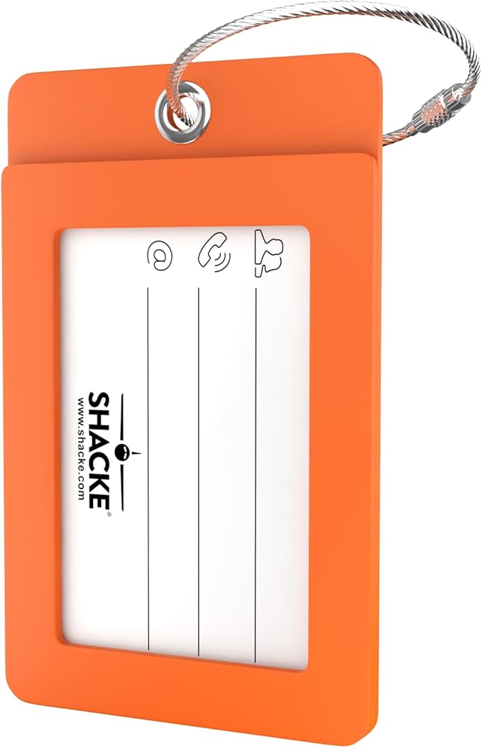 Shacke Luggage Tag Initial – Fully Bendable Tag w/Stainless Steel Loop - Orange (Letter F)