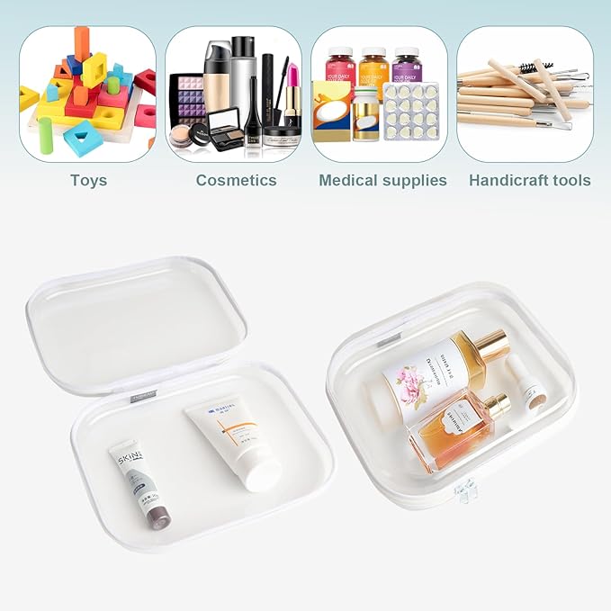 YQBRAO Hard Sided Clear Zipper Case for Storage- Professional-Grade Plastic Clear Zipper Pencil Case,Toy Storage Bins, Toiletry Pouch, Travel Organizer, Cosmetic Bag（White,2 Pack, M）