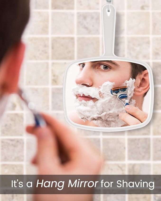 Gladmart Hand Mirror,10.3" L x 7.4" W Handheld Mirror with Handle for Barber Hairdressing,Square White