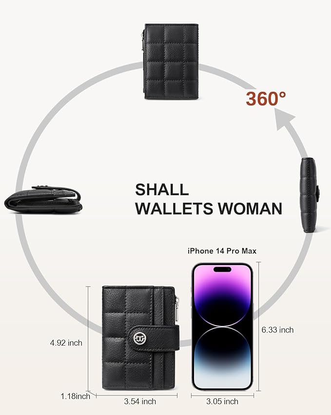 BOSTANTEN Small Wallet for Women Leather RFID Blocking Card Holder Bifold Compact Wallets With Zipper Coin Pocket Black