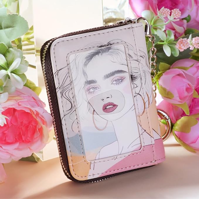 FurArt Zipper Wallet Women, RFID Blocking Credit Card Wallet, Business Card Holder, Compact Size KeyChain Wallet