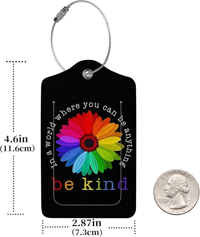 2 Pcs Luggage Tags for Suitcase, Cute Unique PU Leather Travel Bag Tag with Privacy Cover ID Label Address Card and Durable Metal Ring Suitable for Men Women Children Backpack,Sunflower