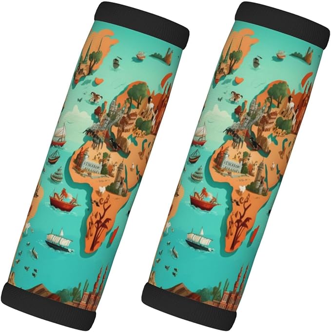 Luggage Handle Wraps World Map Sea Pattern Luggage Identifiers Soft Neoprene Luggage Handle Wraps For Suitcase Trolley Handle Grip Cover 2 Pack Luggage Tags