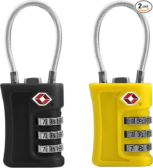 Luggage Locks TSA Approved 2 Pack, Small Padlock Combination, TSA Locks for Luggage, Travel Combo Padlock with Code, for Suitcase, Backpack Zipper, Locker, Gun Case (Black+Yellow)