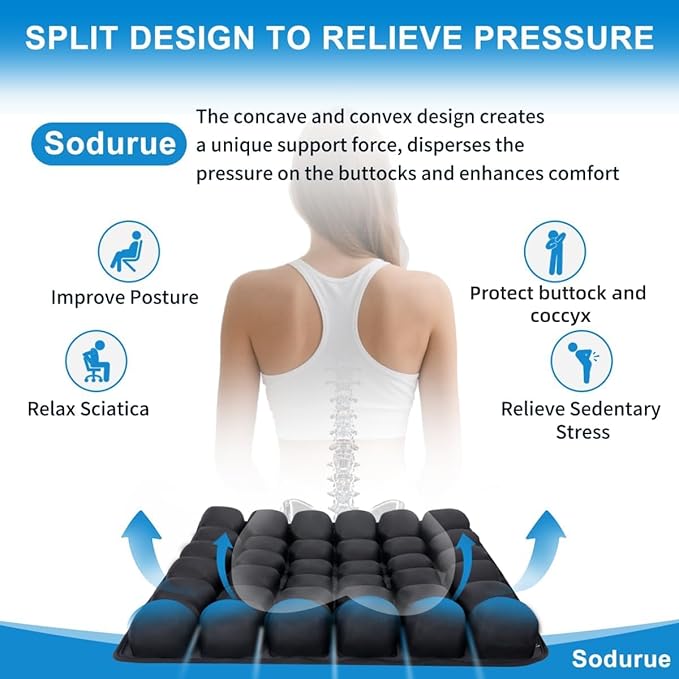 Sodurue Travel Cushion Airplane seat,Airplane seat Cushion for Long Flights,Press Type air Inflatable Wheelchair seat Cushion for Car,Office,Stadium,Ergonomic Comfort Support,Heavy Duty (49 Air Bag)
