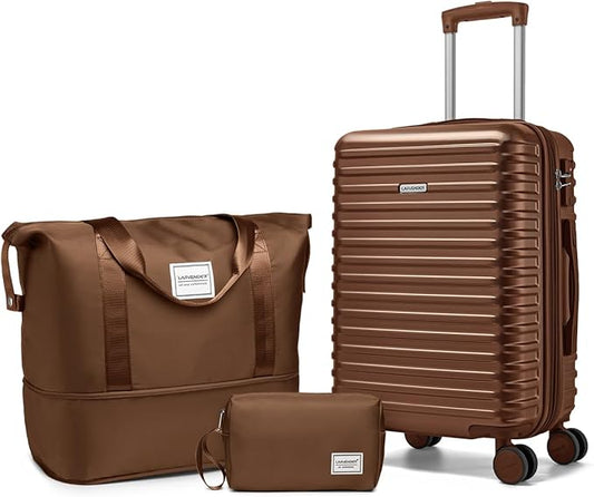 LARVENDER Carry on Luggage 22x14x9 Airline Approved, Expandable 20 Inch Hardside Suitcase with Wheels TSA Lock, PC+ABS Lightweight Carry on Suitcases for Women and Men, Maple (20/DB/TB)