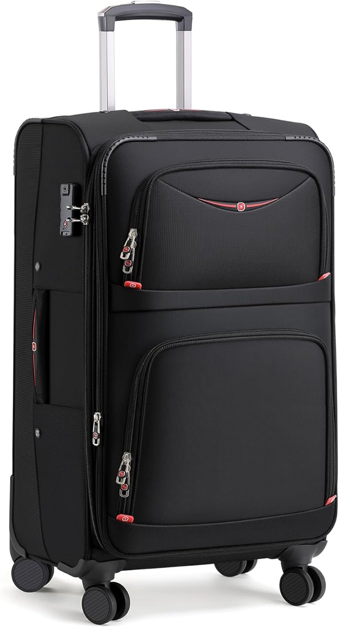 Softside Expandable Luggage with 4 Spinner Wheels, Durable Checked-Luggage Suitcase (Black, 29-Inch)