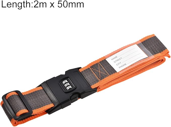 uxcell Luggage Straps Suitcase Belts with Buckle, Combination Lock, 2Mx5cm Adjustable PP Travel Bag Packing Accessories, Orange Gray 4Pcs