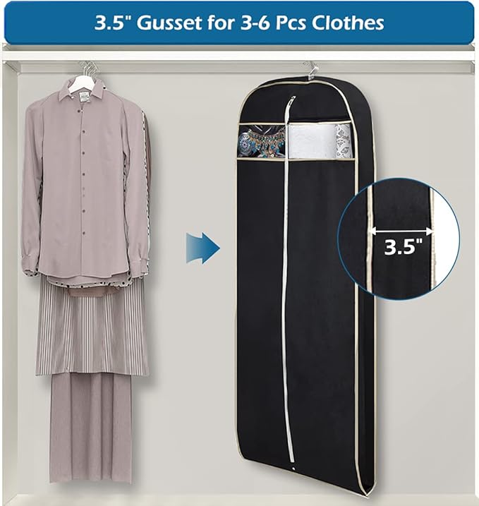 MISSLO Gusseted 60" Suit Dress Garment Bag with Clear Window Zipper Pocket Long Garment Cover (Black)