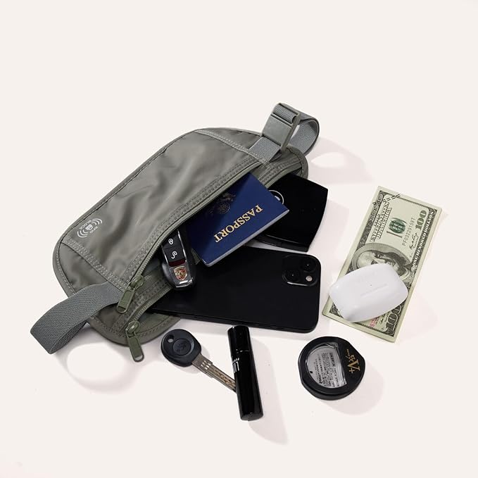 Pander RFID Blocking Travel Money Belt – Hidden Waist Pouch for Passport, Cash, Cards, Slim Belt Bag for Men and Women,
