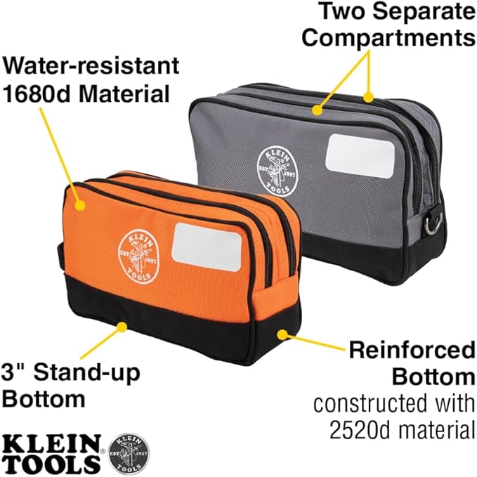 Klein Tools Tool Pouch, Dual Compartments, Heavy-Duty Tool Bag Organizer, Multipurpose Bag