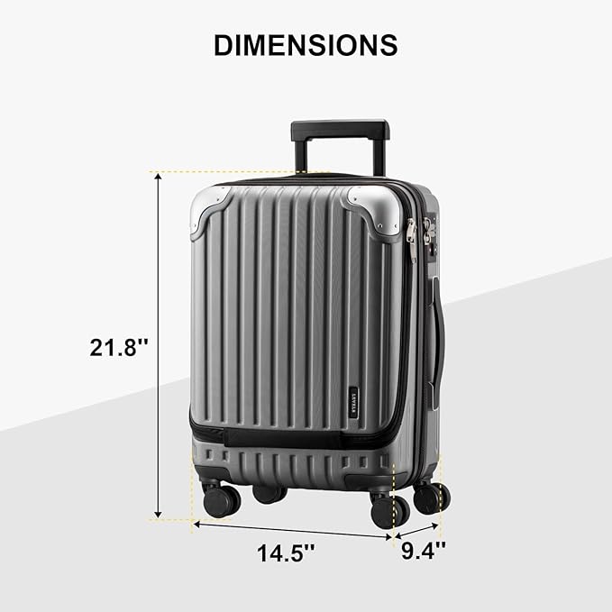 LEVEL8 Grace Carry on Luggage 22x14x9 Airline Approved, 20 Inch Hard Shell Suitcases with Spinner Wheels, Abs+Pc Hard Case Luggages with Tsa Lock, Travel bag for Women Men, Grey