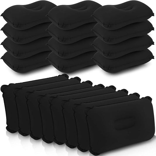 Geelin 20 Pack Inflatable Pillows for Camping Travel Beach Vacation Sand Squared Flocked Soft Fabric Backpacking Ultralight Pillows for Office Sleeping Neck Head Lumbar Support (Black)