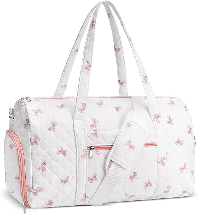 Gym Bag for Women, Cute Duffle Bag, Quilted Duffle Bag for Travel, Floral Duffle Bags, Weekend Bag with Zipper Pocket Dance Bag Organizer