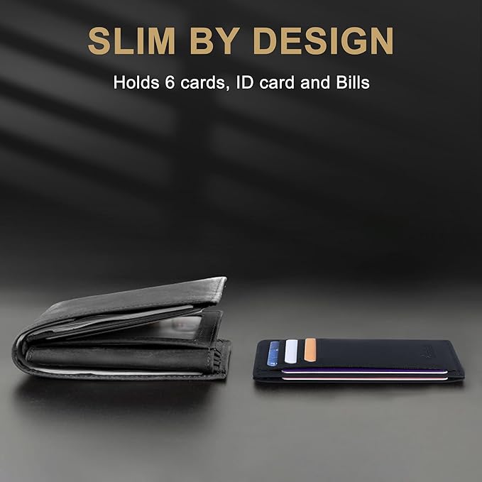 Travelambo Slim Wallet Front Pocket Minimalist Leather RFID Blocking Medium Size(Edge-Finished Black)