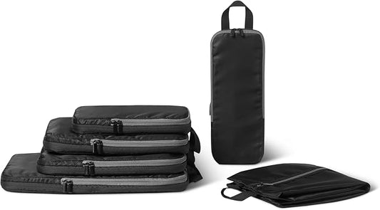 Amazon Essentials 6-Pack Ultralight Compression Packing Cubes Organizer, Black