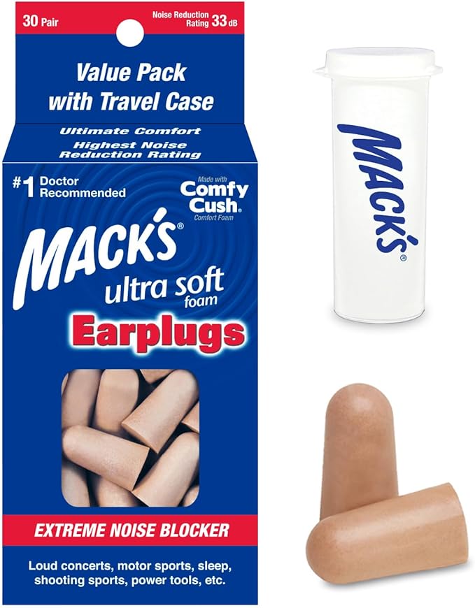 Mack's Ultra Soft Foam Earplugs, 30 Pair - 33dB Highest NRR, Comfortable Ear Plugs for Sleeping, Snoring, Travel, Concerts, Studying, Loud Noise, Work | Made in USA