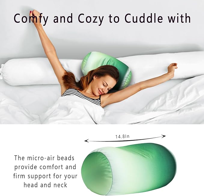 Squishy Microbead Neck Pillow, 7Inch x 12Inch Soft Travel Body Bed Pillow Bean Pillow for Kids Adult Chair Sleeping Car Seat, Fun Dormroom (Parrot Green Coloful)