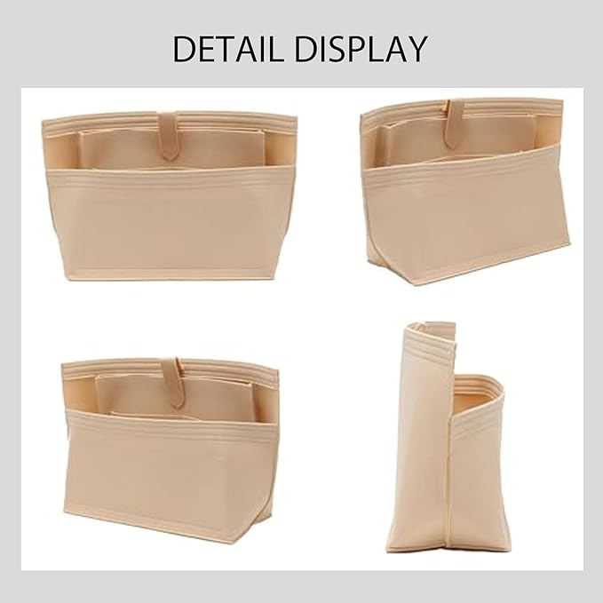 Purse Organizer Insert with Laptop Sleeve, Premium Felt Neverfull MM Organizer, Tote Bag Divider Liner with Zipper and Cup Holder Pockets,7 Compartments Handbag Shaper, Beige