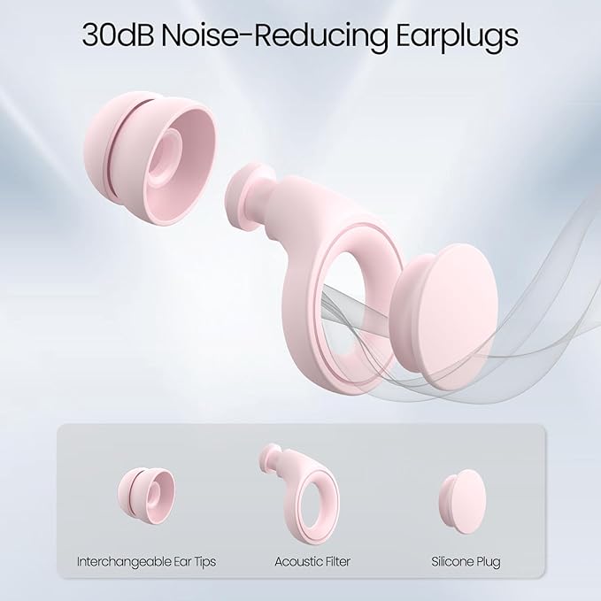 Ear Plugs for Sleeping Noise Cancelling, Soft Silicone Ear Plugs Hearing Protection 30dB, Reusable Earplugs for Concert, Festival, Sleep and Noise Sensitivity - Pink