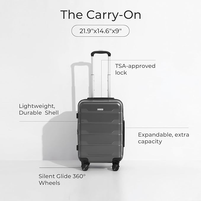 Quatish Carry On Luggage 22x14x9 Airline Approved with Spinner Wheels, 22 inch Expandable Hard Shell Suitcase with TSA Lock, Smooth Rolling Wheel for Lightweight Travel for Men Women, Grey
