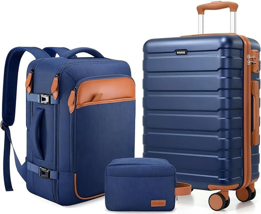 Luggage Sets 3 Piece, 20 Inch Hardshell Carry On Luggage 22x14x9 Airline Approved, Suitcase with TSA Locks & YKK Zippers, Carry On Suitcase with Wheels for Men & Women Travel