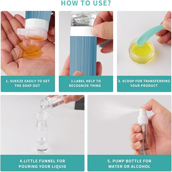 18 Pack Travel Bottles Set, TSA Approved Leak Proof Silicone Squeezable Containers for Toiletries, Refillable Travel Accessories for Conditioner, Shampoo, Lotion & Body Wash Accessories