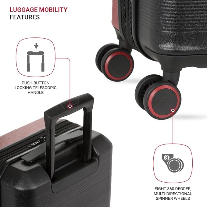 SwissGear Duet Hardside Expandable Luggage with Spinner Wheels, Red/Black, 3-Piece Set (19/24/28)
