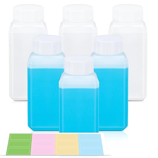3.4oz Leak Proof Plastic Bottles with Caps, Laboratory Reagent Bottle, Reusable Small Pill Storage Containers for Travel, Classrooms, Home (6 pack translucent)