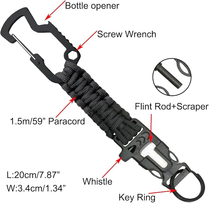 Tactical Style Travel Money Belts - Hidden Pocket Concealed Zipper Nylon Belt for Man Waist Below 42 Inches Included EDC Paracord Keychain 2 Items in Pack - Black