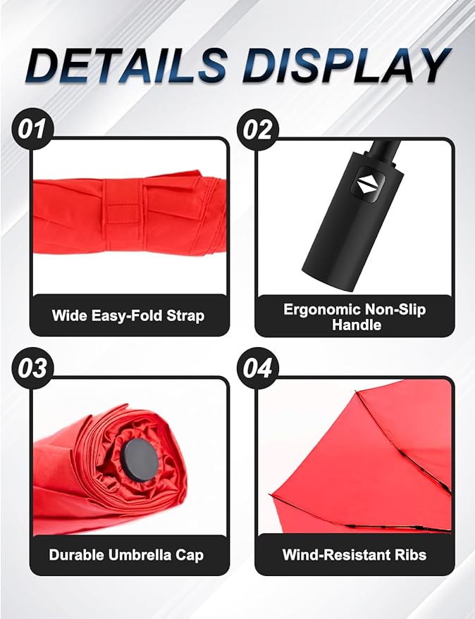 SoulRain Travel Umbrella - Compact Umbrella for Rain - Perfect Large Auto Folding Umbrella - Ideal Car umbrella, Small umbrella, and Travel Companion