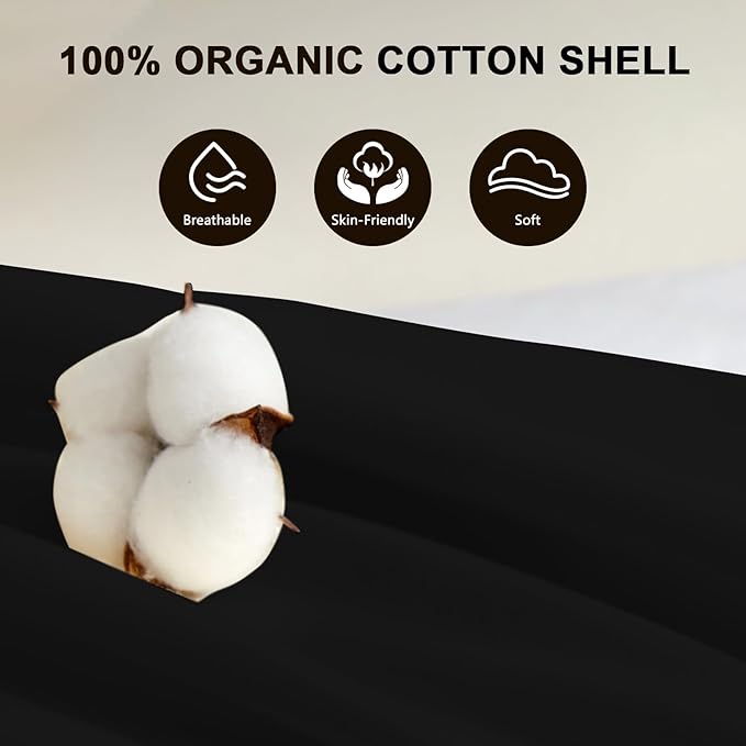 Organic Buckwheat Pillow for Sleeping with Dual-Layer Pillowcase and Extra Tartary Buckwheat Hulls, Adjust Height and Firmness, Neck Support Pillow for Back and Side Sleepers 14"x20", Black