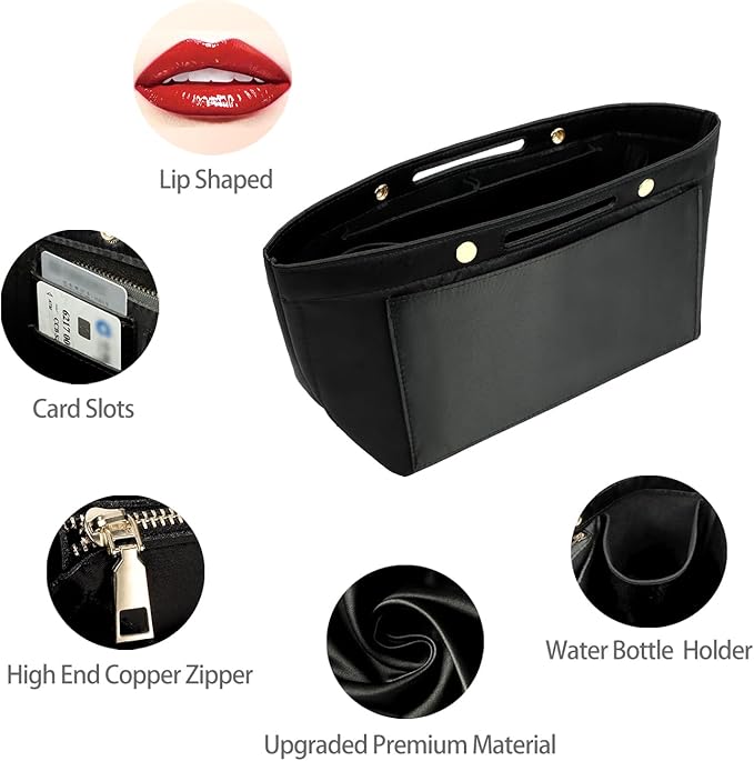 ZTUJO Purse Organizer Insert For Handbag & Tote Shaper,Tote Bag Organizer Insert For Speedy Neverful, 6 Sizes(Slender Medium,Silky Black)