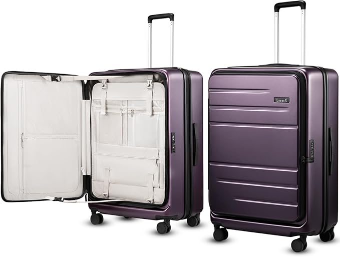 LUGGEX Checked Suitcase Top Opening, FLT Expandable Polycarbonate Hard Shell Suitcase with Wheels (FX-Lite, Purple, 30 Inch, 105L-115L)