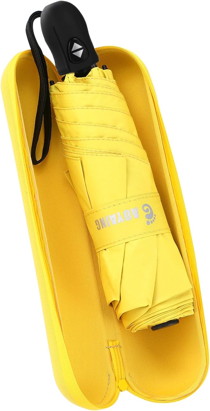 GAOYAING Mini Compact Travel Umbrella with Reflective Safety Stripes, Portable Folding Design with Case