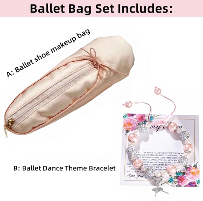 Ballet Dance Shoe Makeup Bag For Little Girls, Ballerina Slipper Makeup Pouch Bag, Ballet Pointe Shoes Gifts (Pink-BT1)