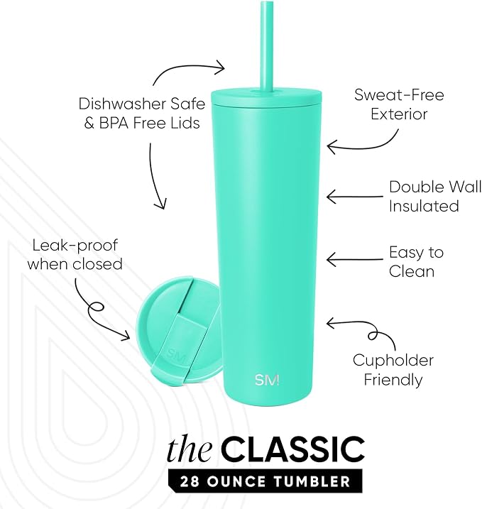 Simple Modern Classic Tumbler with Straw Lid | Insulated Iced Coffee Cup Reusable Stainless Steel Water Bottle Travel Mug | Gifts for Women Men Her Him | 28oz | Tropical Wave