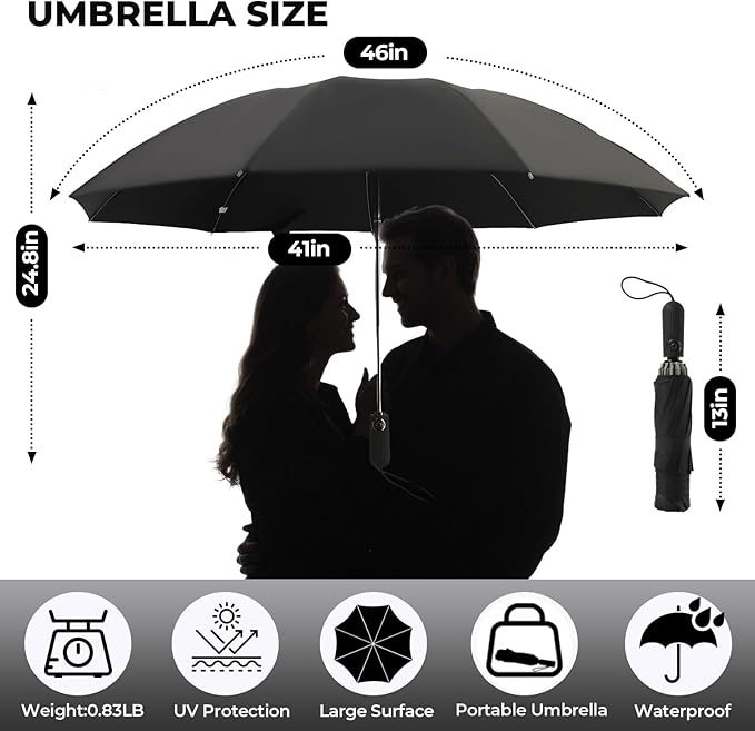 ZDSSM Compact Inverted Travel Umbrella, Automatic Open Close, 9-Rib 46 Inch Windproof Umbrella, Waterproof UPF 50+, Portable Umbrellas for Men, Women, Travel, and Daily Use