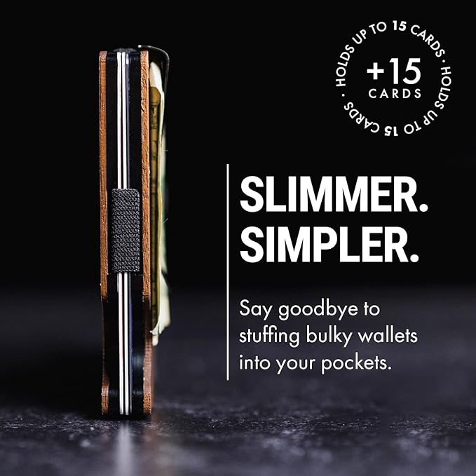 Mountain Voyage Co Minimalist Wallet for Men - Slim RFID, Scratch Resistant, Natural Walnut Wood Credit Card Holder & Money Clip, Easily Removable Money & Cards, Mens Wallets