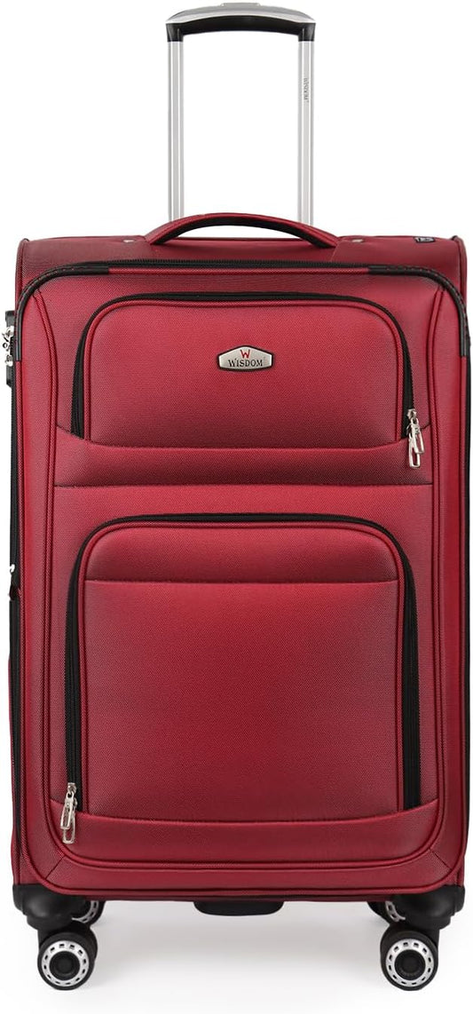 26" Luggage Softside Expandable 15% Checked Luggage with Double Spinner Wheels Combination LOCK,Lightweight Travel Suitcase for Men/Women（Red,26in）