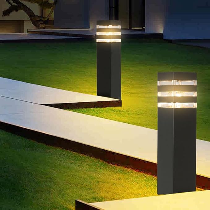 Pathway Lights Hardwired Outdoor 15In Black Lamp Post Walkway Path Lights | Outdoor Landscape Lighting E26 Bollard Lights Waterproof Sideway Post Lantern Anti-rust Exterior Lawn Lamp with 3000K Bulb