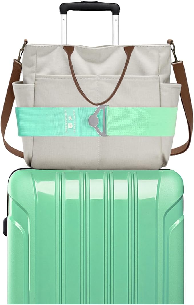 Bylion 2-in-1 Travel Belt for Luggage, Luggage Straps for Add a Bag Adjustable Suitcase Straps with Alloy Buckle Elastic Bungees Belt Hands-Free for Airport，Personalized Travel Accessories (Green)