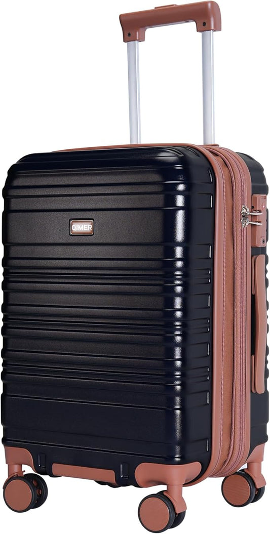 Carry on Luggage, 20Inch Expandable Luggage Airline Approved Hard Shell PC Suitcases with Wheels 22x14x9 TSA Lock Durable Zipper Lightweight Travel for Men and Women, Black