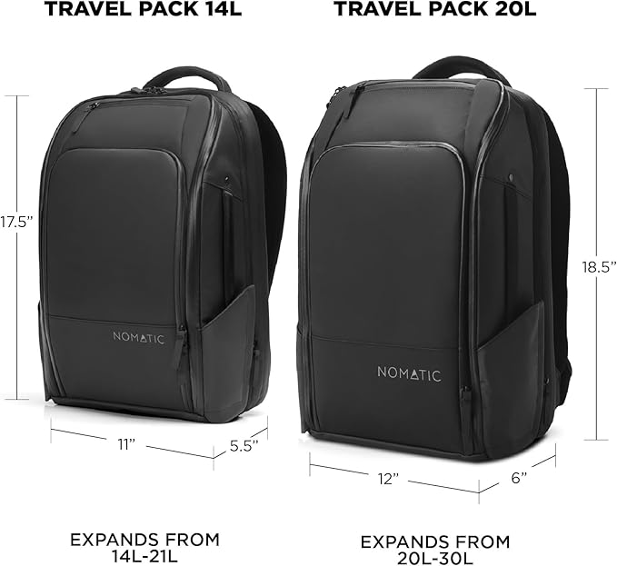 NOMATIC 20L Travel Pack - Mens Travel Backpack - Expandable to 30L - Water Resistant Daypack - TSA-Ready - Lightweight Business Traveling Backpack for Men - 16" Laptop Compartment